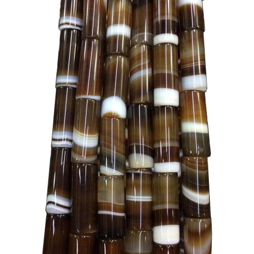 Free shipping Women Fashion Jewelry 8x20mm Brown Onyx Carnelian Round Tube Art Loose Beads 15" FG9050