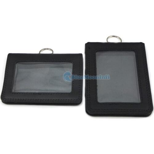 1 Pcs / Lot Genuine leather ID Card Badge Holder Business Office Credit Cards Vertical Horizontal Black