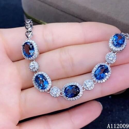 KJJEAXCMY fine jewelry 925 sterling silver inlaid natural blue topaz bracelet female lovely hand bracelet support testing