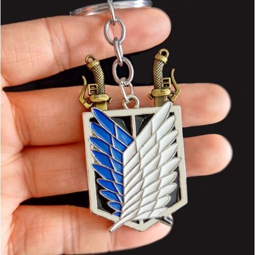 Anime Attack On Titan Eren Keychain Wings of Liberty Freedom Shingeki No Kyojin Survey Recon Corp Sword Pendant Keyring Jewelry
