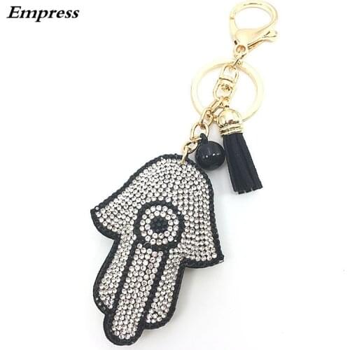 FATIMA Keychain Leather Tassel Gold Key Holder Metal Crystal Key Chain Keyring Charm Bag Auto Pendant Gift Wholesale Price
