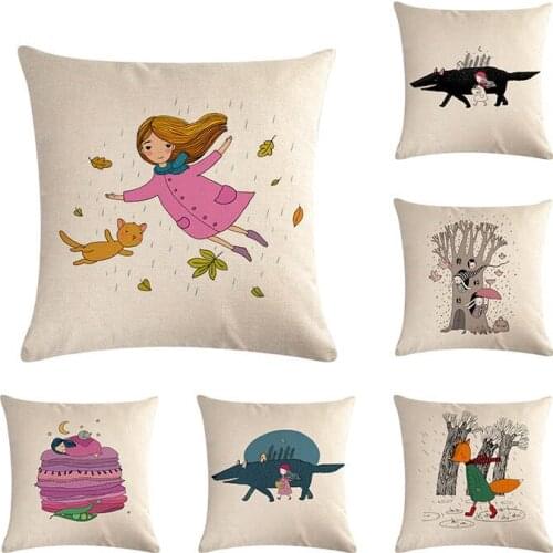 Cartoon Cushion Cover Home Decor wolf Print Pillow Case Cotton Linen Cushion Cover 45cm*45cm Drop Ship Linen Customized ZY1220