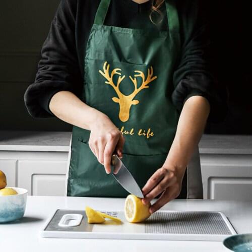 Home Apron Waterproof and Oil-proof Can Wipe Hands Korean Deer Hanging Neck Wipe Towel Cooking Apron Home Kitchen Supplies
