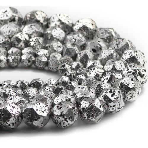 Faceted Round Ancient Silvers 6/8/10/12mmNatural Volcanics Lava Stone Spacers Loose Beads Accessories For Jewelry Making DIY15"