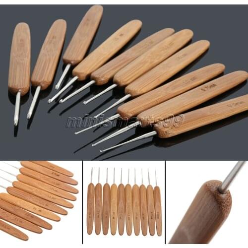 10pcs Bamboo Handle Metal Crochet Hooks Knitting Needles De Crochet Costura Sewing Accessories 10 Sizes 0.5-2.75mm