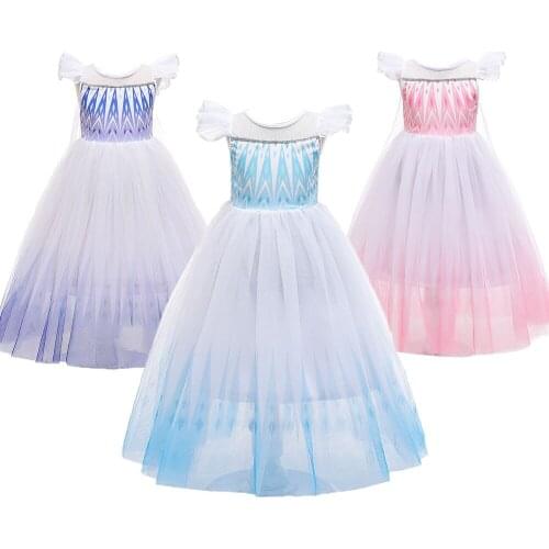 Summer Snow Queen Dress Girl Elsa Princess Dresses Floral Girl Princess Bridesmaid Pageant Gown Kids Cosplay Wedding Party Dress