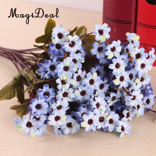 MagiDeal 2 Bunches Artificial Flowers Daisy Simulation Fake Flower Plant Home Office Artificial Decorations Blue