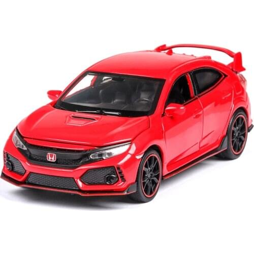 Miniauto 1:32 Civic Type-R Diecast Car Alloy Metal Cars Toys for kids doors open Music Light pull-back vehicle Boy Toys Birthday