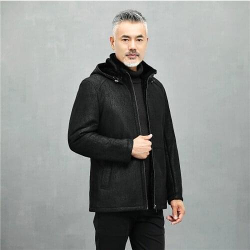 Winter New Style Leather and Fur In One Coat Mens Detachable Hat Genuine Leather Jacket Men Real Leather Fur Coat