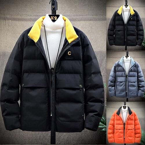 Mens Fashion Autumn and Winter Warm Zipper Jacket Cotton Padded Jacket Coat Warm Cotton Coat