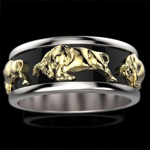 Men Fashion Two Tone Gold Cattle Rings For Mens Taurus Jewelry Women Men Wedding Bands Engagement Ring Animal Jewelry Present