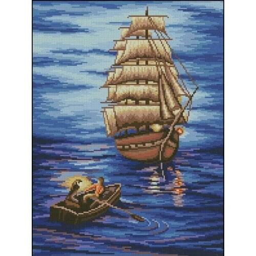 Sailboat at Night Scenery Sewing kit Top Quality Embroidery Needlework 14CT Unprinted Cross Stitch Kits DIY Handmade Home Decor