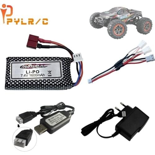 New For 9125 Remote Control Rc Car Spare Parts 7.4v 1600mah Lipo Battery T Plug XLH 9125 Battery + Cable + Charger