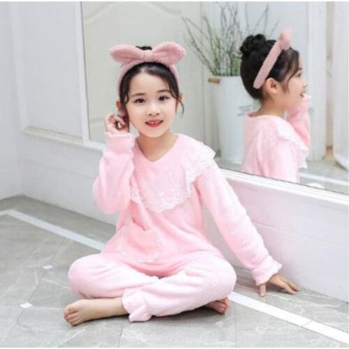 New Autumn Winter Children Coral Fleece Pyjamas Home Wear Sweet Princes Warm Flannel Sleepwear Girls Lounge Kids Pajamas