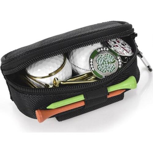 1 Pcs Mini Golf Ball Bag with 2 Tees Holder Golf Balls Storage Pouch Portable Skull Golf Waist Pack Zipper Closure Carabiner