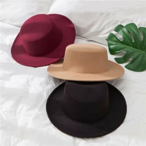 Autumn Winter Wide Brim Felt Floppy Panama Hat Vintage Church Fedora Cap