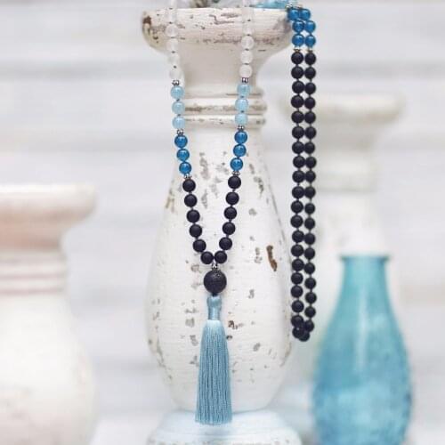 Matte Hand knotted 108 Mala Beads Necklace Matte Black Onyx Necklace Prayer Necklaces Meditation Jewelry Tassel Necklaces