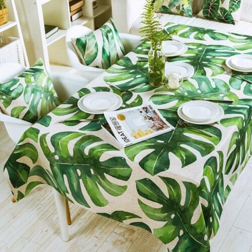 Pastoral Fresh Green Plant Leaf Linen Table Cloth Wedding Dining Tablecloth Coffee Restaurant Cloth Cover