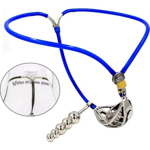 Stainless Steel Male Chastity Belt Cage Device with Removable Anal Beads Plug Adjustable Cock Cages Sex Toys for Men Adults 18