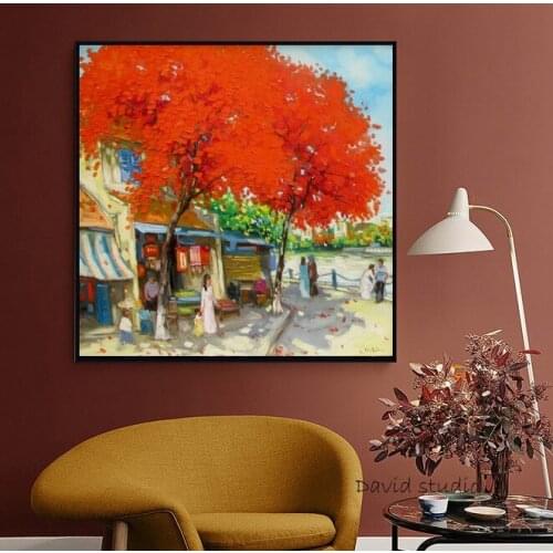 Hand Pained Knife Painting Abstract Art Noon in Summer Vietnamese Art for Living Room Wall Decoration