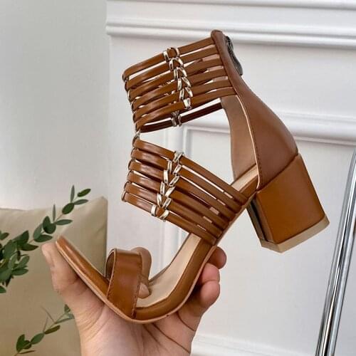 GUIDIBASICSandals Women Summer New 2021Genuine Cow Leather Roman Style Beef Tendon Outsole Hand-knittedThin Strip Combination