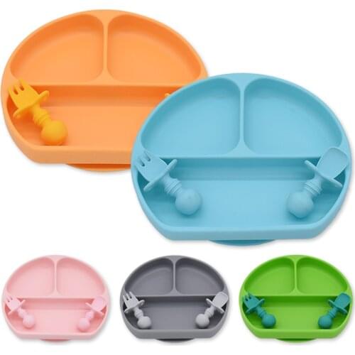 Silicone Baby Dining Plate With Sucker Dinnerware Toddler Feeding Lunch Tableware Kitchen Portable Dinner Plates Bowls 350g