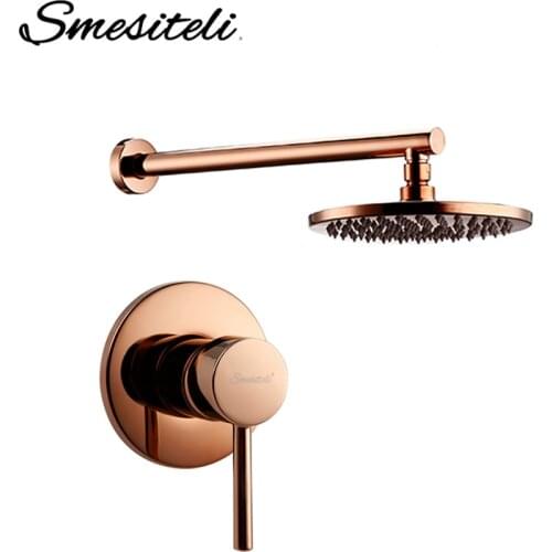Rose Gold Bathroom Solid Brass Shower Diverter Valve Faucet Set With 8-12 Inch Round Shower Head Bathroom Wall Shower Parts