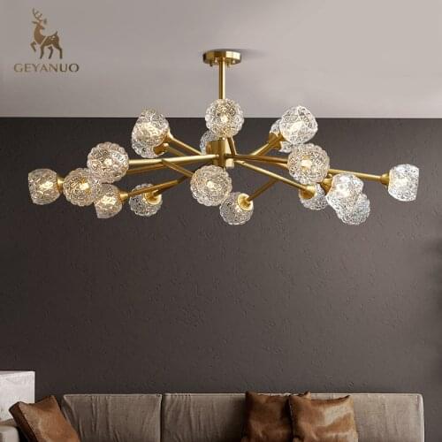 Light luxury post-modern all-copper glass chandelier living room dining room villa lighting