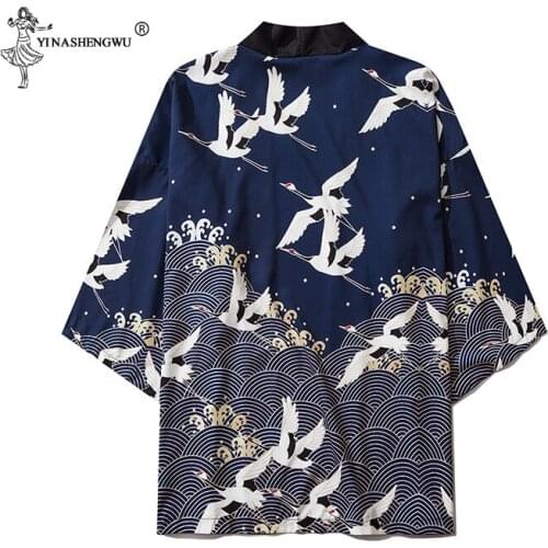 Traditiona Japanese Kimono Clothing Crane Carp Anime Kimono Dress Shirts Women Samurai Haori Hombre Yukata Men Cardigan Male