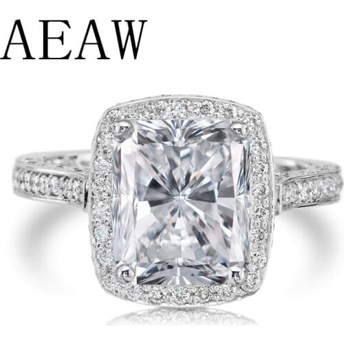 Radiant Excellent Cut Moissanite Halo Engagement Ring 3.9ct F Color Half Eternity Band 14k White Gold For Bridal