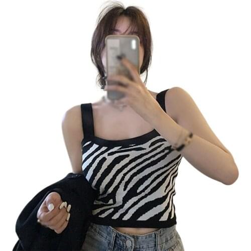 DAXIN Womens Summer Wear With Zebra Stripe Tank Tops Super Elastic And Suspender Vest