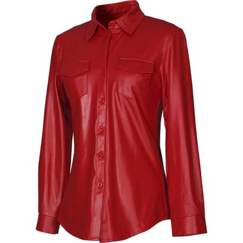 GAOKE European And American-Style Nightclub Ladies Sexy WOMENS PU Leather Long-Sleeve Shirt Hot Selling
