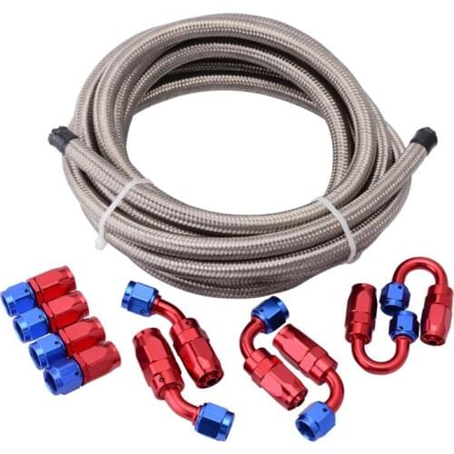 1Set 5m AN6 304 Stainless Steel Braided ptfe Oil/Fuel Oil Line + Hose End Adaptor Kit 0+45+90+180 Swivel Hose End fuel hose line