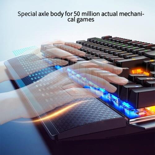 104Keys USB 7 Color RGB Aluminum Alloy Esports Gaming Keyboard with Mobile Phone Stand Volume Adjustment Knob with Function Key