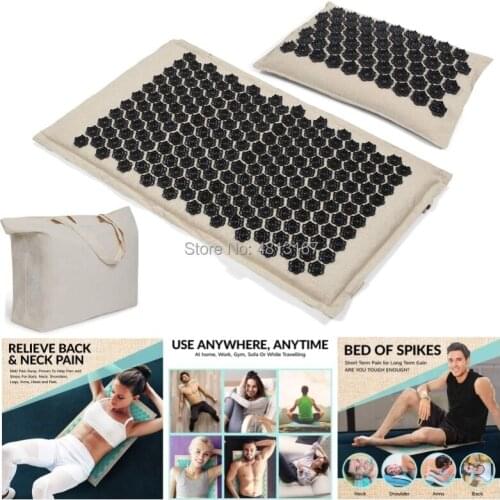 Acupressure Mat + Pillow Natural Linen Cotton Yoga Spike Massage Cushion with Bag