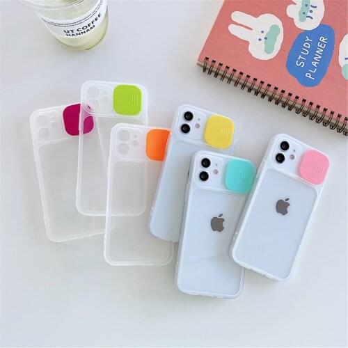 Transparent Camera Slider Phone Case For iPhone 11 12 Pro Max XS Max X XR 7 8 Plus SE 2020 Mini Full Lens Shockproof Cases Cover