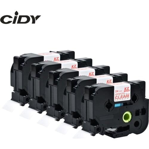 Cidy 5pcs compatible P-touch TZe laminated label tape 24mm tz152 tz 152 tze152 tze 152 tze-152 Red on Clear for brother