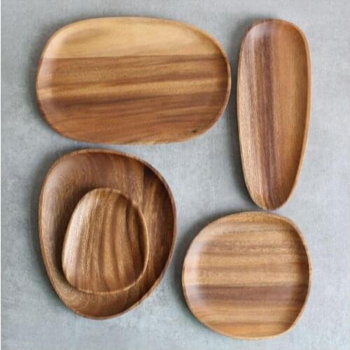 Wood Irregular Oval Solid Wood Pan Plate Fruit Dishes Saucer Tea Tray Dessert Dinner Plate Tableware Set Sushi Serving Pan