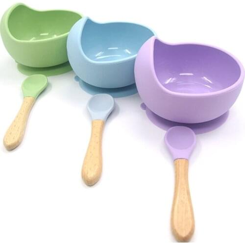 Baby Silicone Tableware Strong Sucker Waterproog Bowl Spoon Set Children Suction Bowl Baby Food Bowl Baby Tableware