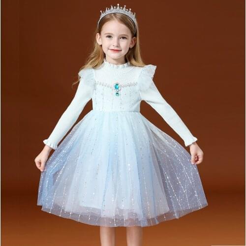 Cute Baby Girls Dresses Winter Sequin Patchwork Kids Knitted Princess Dress Wedding Birthday Party Children Clothes Vestidos