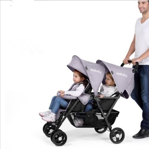 Twin baby strollers with two babies can sit and fold folding ultra-light double baby stroller