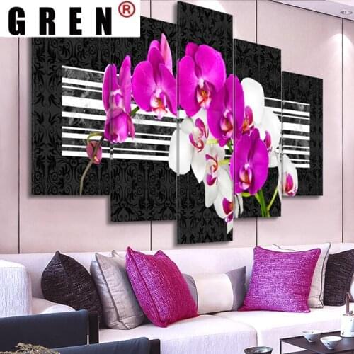 GREN 5 Pieces Abstract Canvas Paintings Posters Prints Combined Flowers Red Poppy Sofa Wall Art Pictures Home Decor Living Room