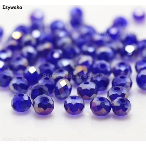 Isywaka Deep Blue AB Color 4*6mm 50pcs Rondelle Austria faceted Crystal Glass Bead Loose Spacer Round Beads for Jewelry Making