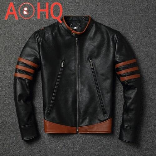 Leather Jacket Men Natural Sheepskin Coat Male Clothes Vintage Motorcycle Genuine Leather Jackets Veste Cuir Homme J6662