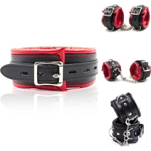Red&Black PU Leather Handcuffs Anklecuffs,Soft Padded Hand Cuffs Ankle Cuffs,Fetish Bondage Restraints BDSM Sex Toys For Couple