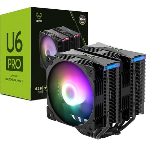 VETROO U6PRO CPU Cooler 6 Heat Pipes Dual Tower 2x120 mm Black PWM ARGB Fans For Intel LGA1200/115X/1366/2011/775 AMD AM4/AM3