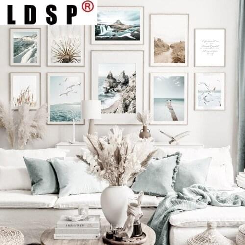 LDSP Nordic Sunlight Beach Seagull Coastal Grass Canvas Painting Wall Art Print Poster Picture Modern Bedroom Home Decor