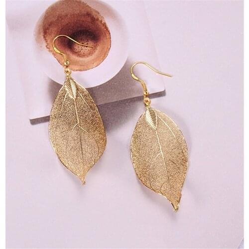 2020 Fashion Bohemian Long Earrings Unique Natural Real Leaf Big Earrings For Women Jewelry Gift Oorbellen Pendientes Mujer