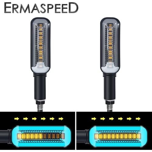 Motorcycle LED Turn Signals Flowing Water Blue DRL Flasher Stop Tail Lamp Indicator For Street Bike Motocross Dirt Bike Scooter
