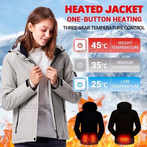 3 Areas Winter Heated Jacket Warm Thermal USB Heated Vest Mens Womens Clothing Winter Windbreaker Hiking Hunting Clothes WoMan